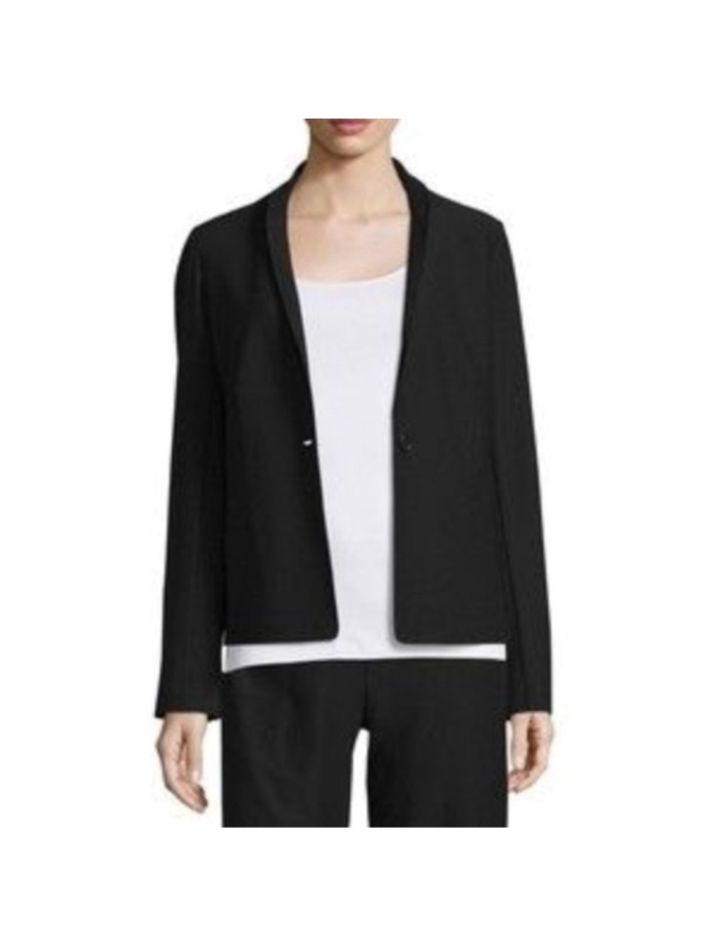 Women's Eileen Fisher Washable Stretch Crepe Blazer S Black One Button